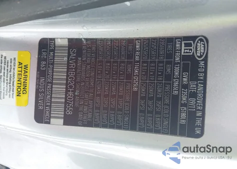 2012 Land Rover Range Rover Evoque Pure Plus z USA, uszkodzony, nr VIN SALVR1BG2CH607558